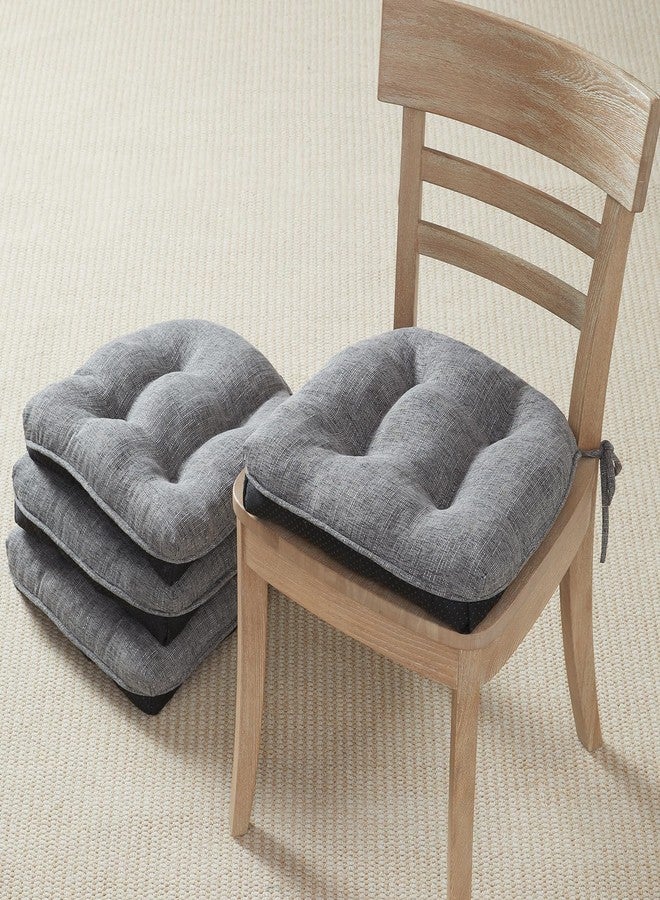 Quilmfoam 16.5"x15.5" Kitchen Chair Cushions Set of 4 for Dining Chair, Soft Tufted Non-Slip Memory Foam Seat Cushion with Ties for Indoor Kitchen Dining Furniture, Dark Grey - Image 1